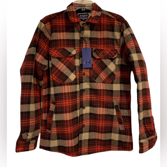 NWT Jack South NY Red Plaid Flannel Shirt Jacket Shacket Sherpa Lining Size L - Picture 1 of 9